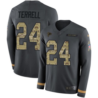 Nike Atlanta Falcons #24 A.J. Terrell Anthracite Salute to Service Youth Stitched NFL Limited Therma Long Sleeve Jersey Youth